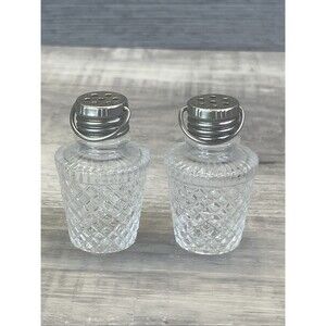 Mini Diamond Point Glass Salt And Pepper Shakers Screw On Lid With Handles